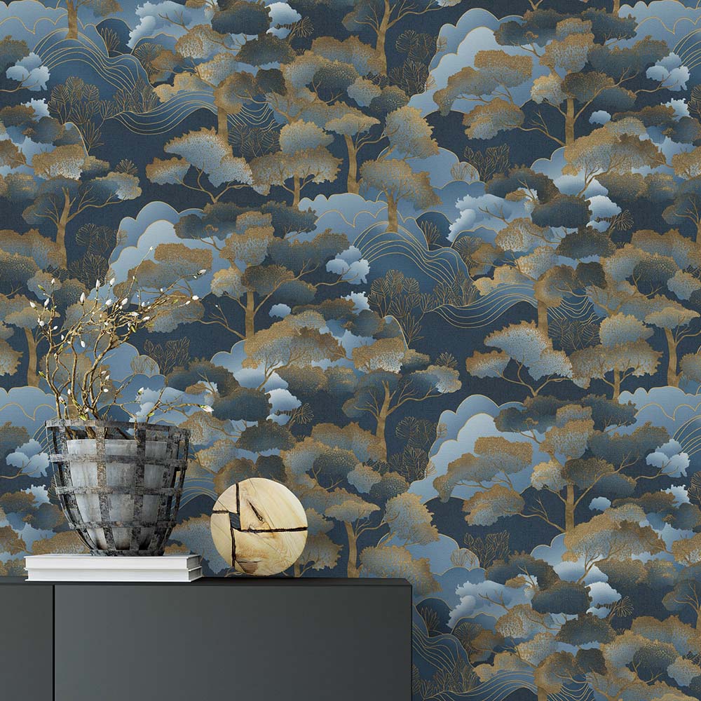 Elle Decoration Golden Grove Blue Vinyl Wallpaper by Erismann Image 4
