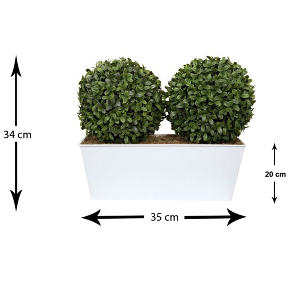 GreenBrokers Artificial Boxwood Double Bay Ball in White Window Box 35cm Image 4