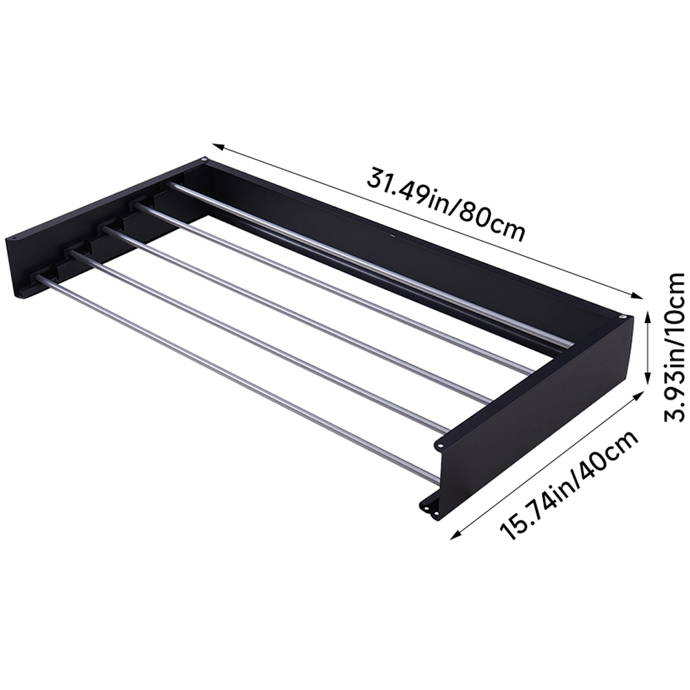 Living and Home Black Wall Mounted Towel Drying Rack Image 8