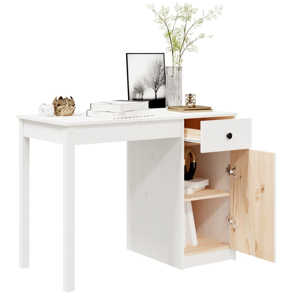 vidaXL Single Door Single Drawer Computer Desk White Image 4