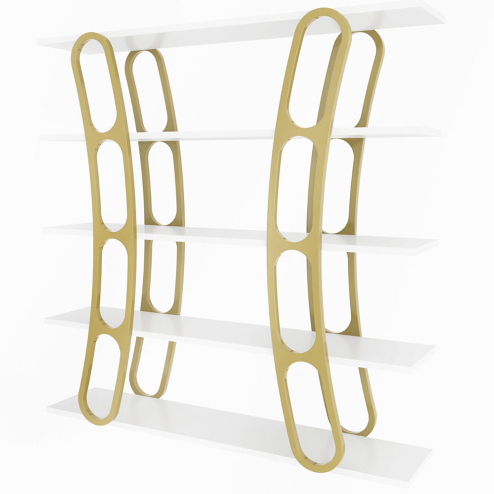 Decorotika Adar 5 Shelf White and Gold Bookcase Image 2