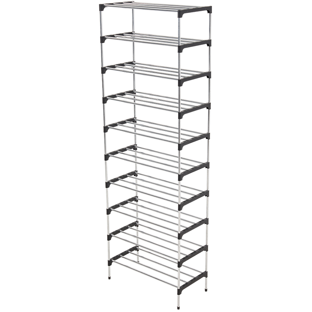 H&O Direct 10 Shelf Silver Metal Shoe Rack Image 1