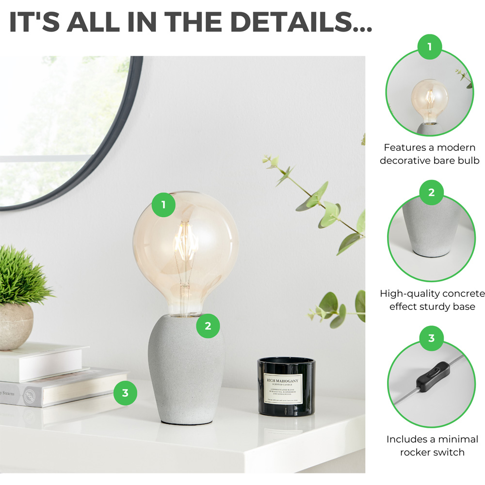 Furniturebox Kaylyn Industrial Grey Concrete and Smoked Glass Table Lamp Image 7