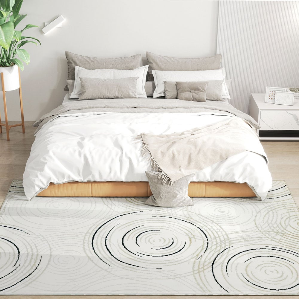 HOMCOM Cream Swirl Pattern Allergy Friendly Rug 230 x 160cm Image 2