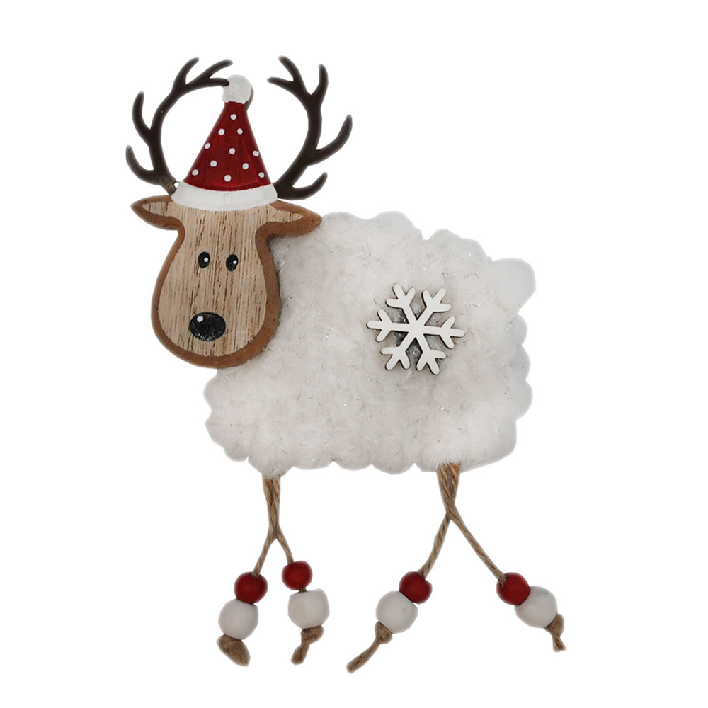 Candy Cane Lane Hanging Woollen Cream Reindeer Christmas Decoration Image