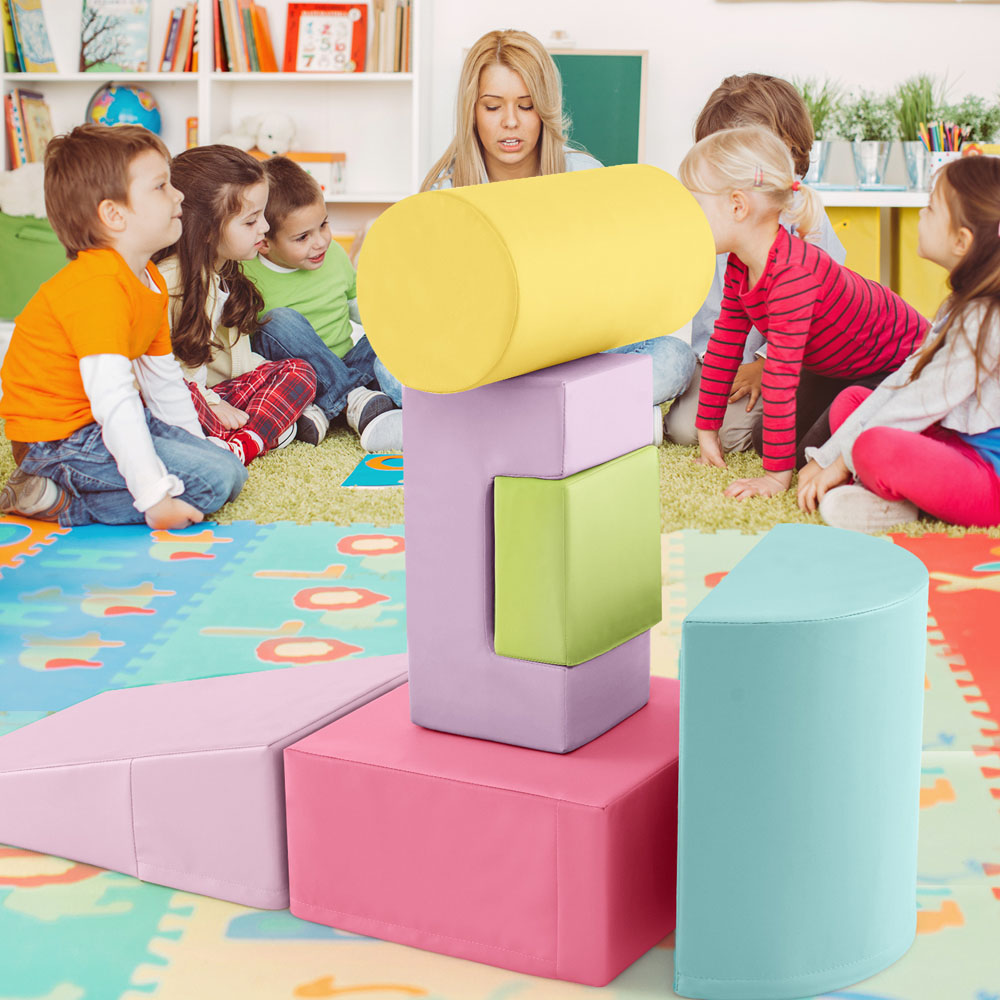 Costway Macaron Pink Toddler Foam Climbing Blocks with PU Cover Image 4