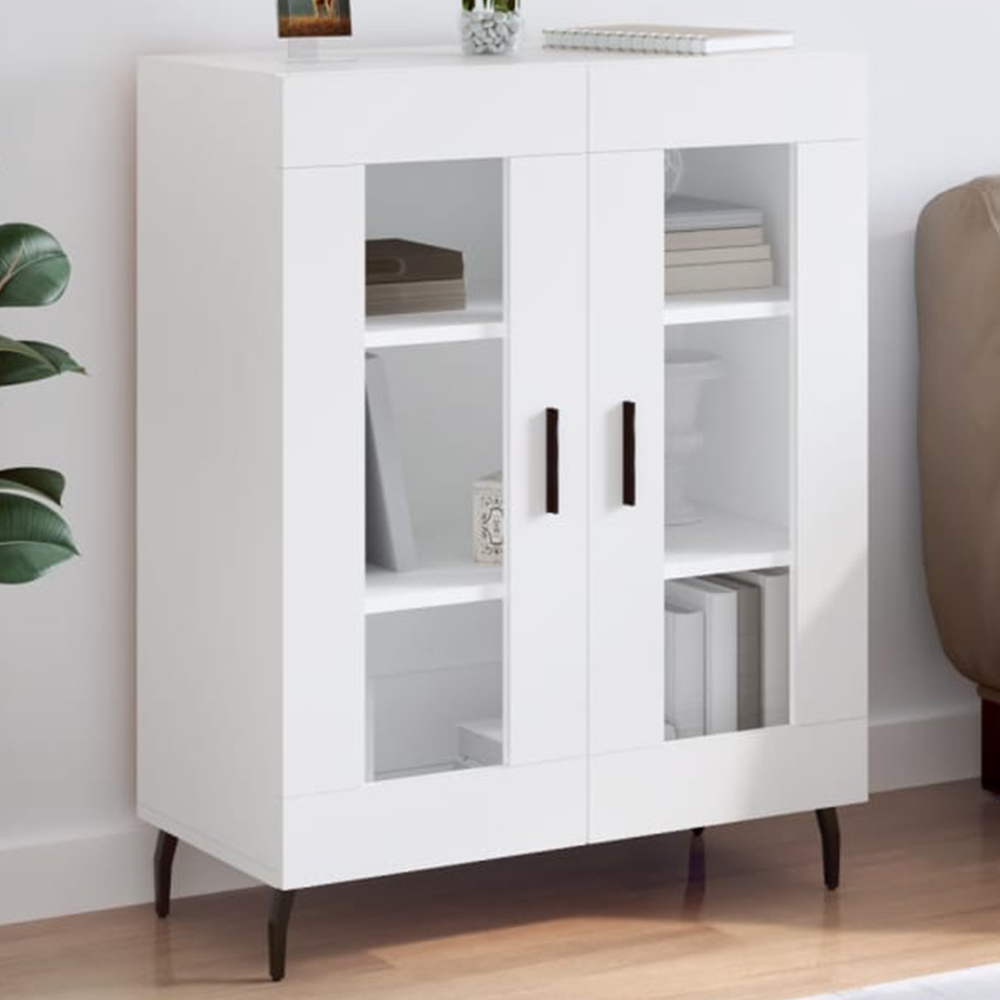 vidaXL 2 Glass Door White Small Sideboard Image 1