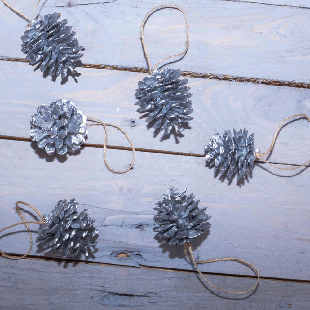 St Helens Silver Hanging Pine Cone Decoration 6 Pack Image 4