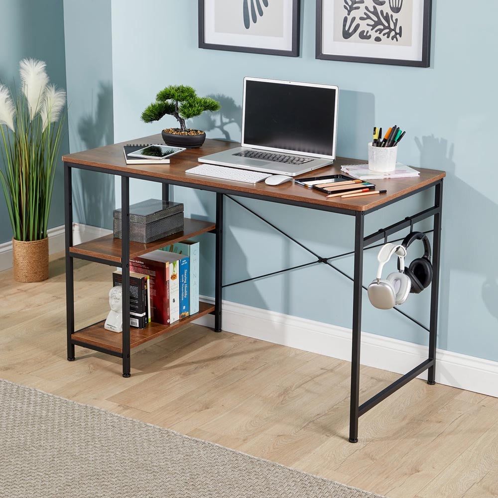 Home Source Stanton 2 Shelf Computer Desk with Hook Dark Oak Image 8