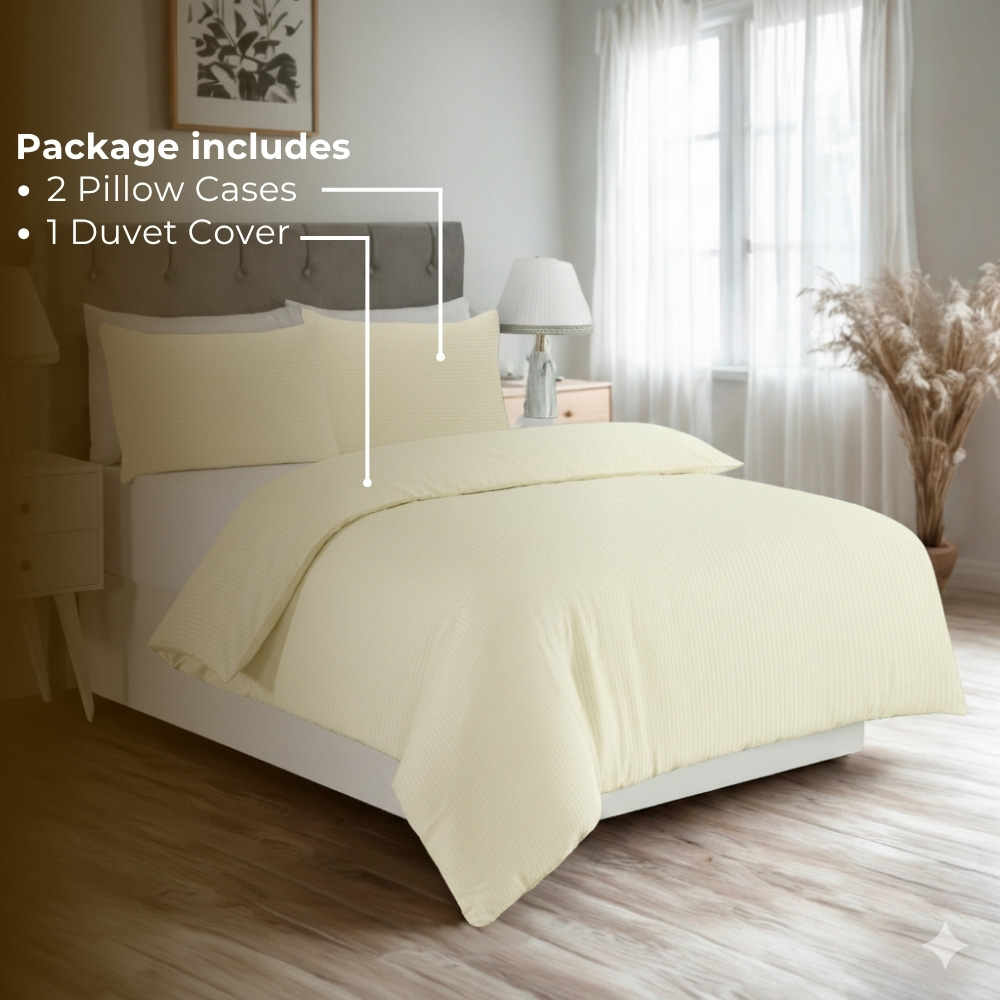 MHG Living King Size Cream Striped Duvet Set Image 2
