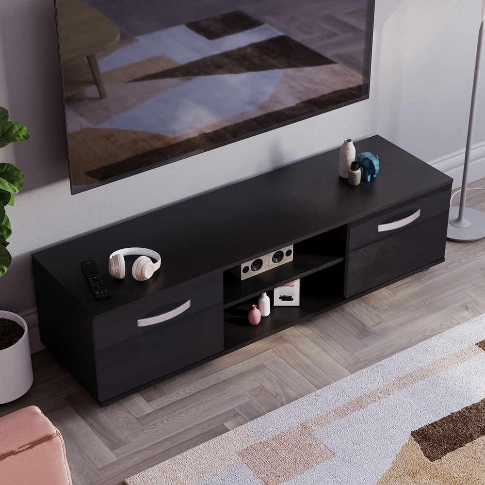 Vida Designs Cosmo 2 Door 2 Shelf Black Medium TV Unit Image 6