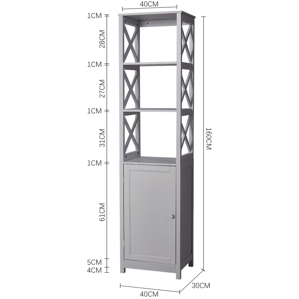 H&O Direct Single Door 3 Shelf Wooden Tall Bathroom Cabinet Image 7