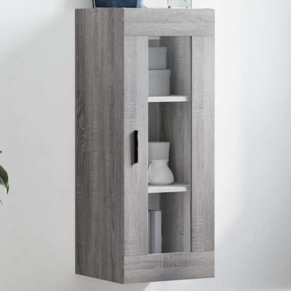 vidaXL Single Glass Door Grey Sonoma Wall Mounted Slim Cabinet Image 1