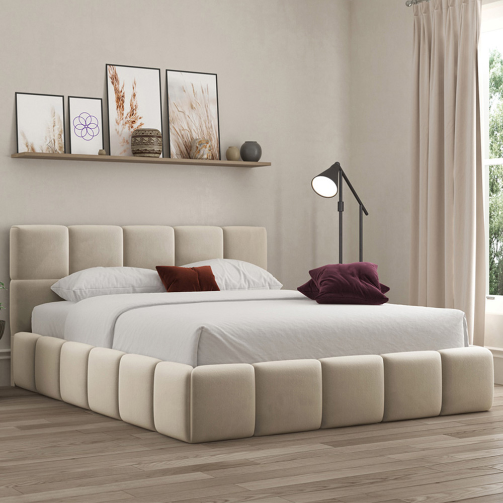 DS Living Ovella King Size Cream Cubed Ottoman Bed Image 1