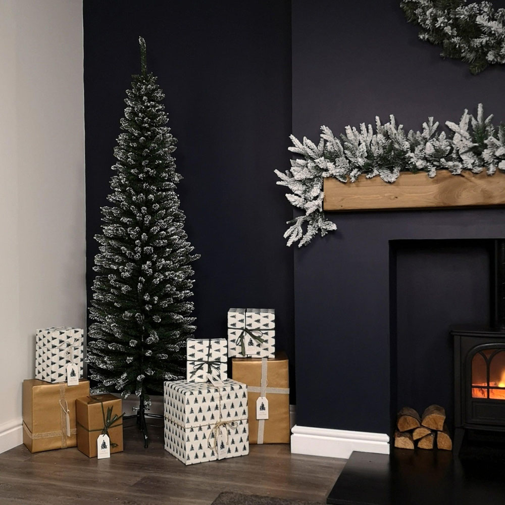 Samuel Alexander Green Snow Tipped Pencil Slim Artificial Christmas Tree 6.5ft Image 8