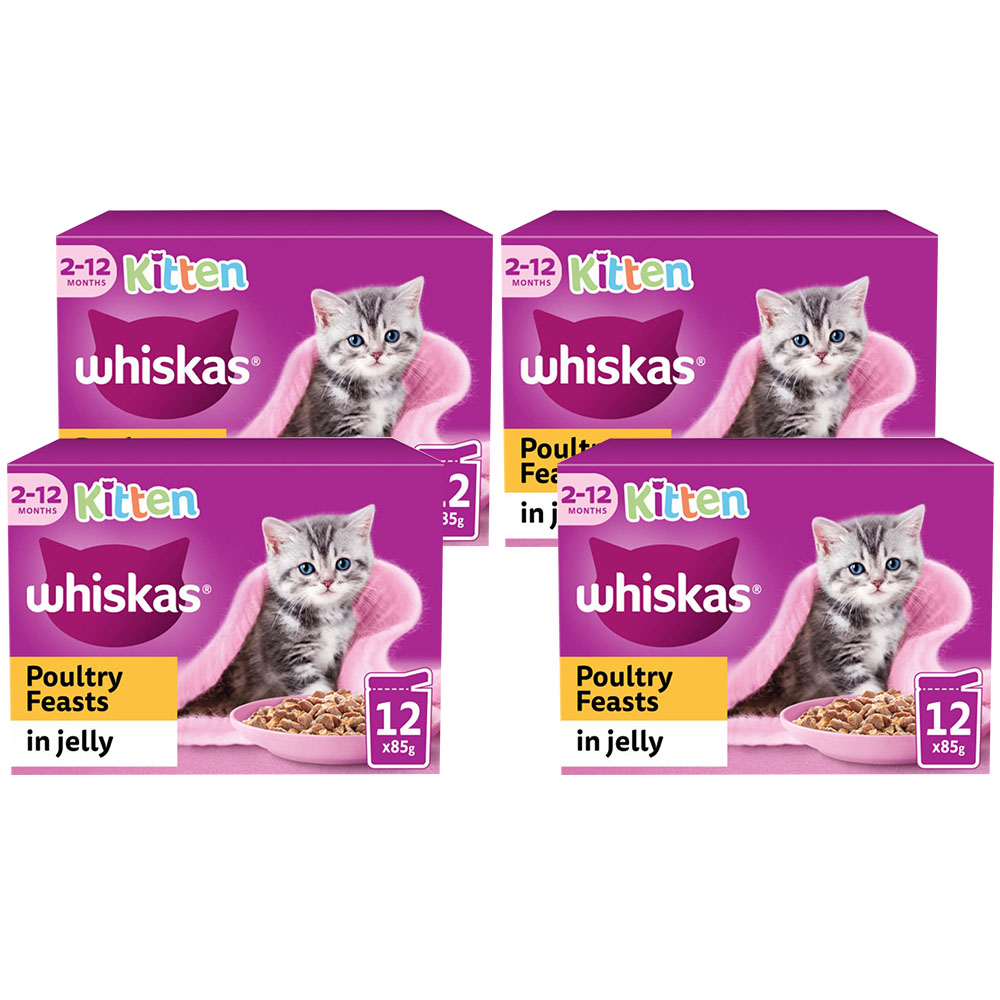 Whiskas Kitten Wet Cat Food Pouches Poultry in Jelly 85g Case of 4 x 12 Pack Image 1
