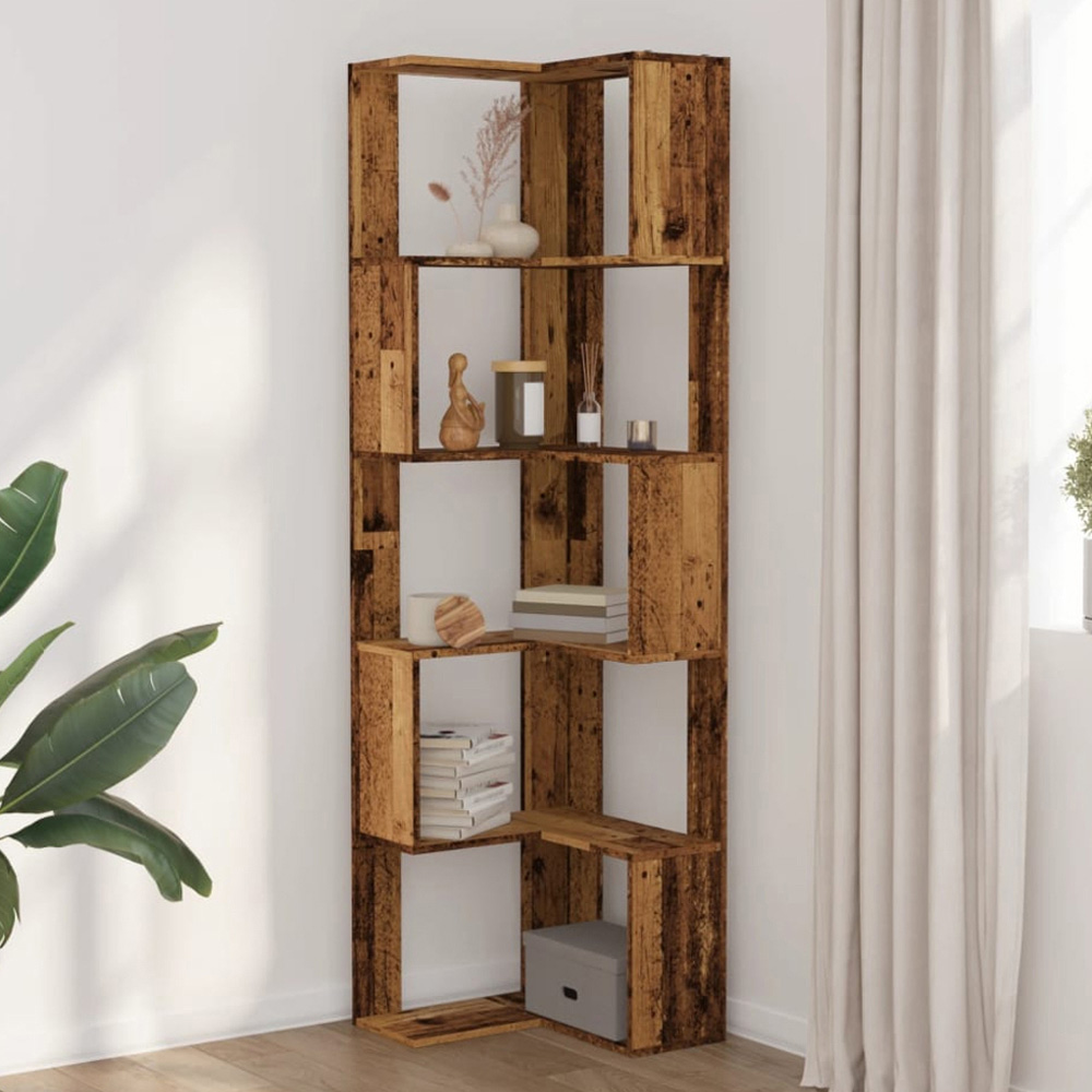 vidaXL 5 Shelf Old Wood Corner Bookcase Image 1