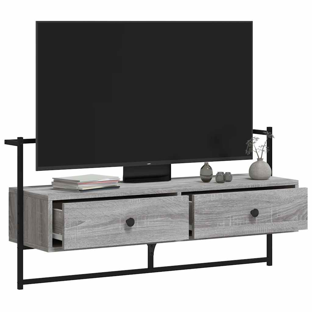 vidaXL 2 Drawer Grey Sonoma Wall Mounted TV Cabinet Image 7