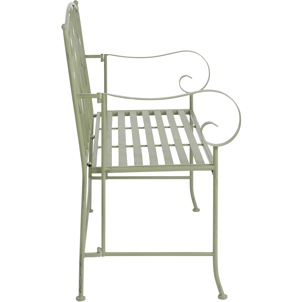 Charles Bentley 2 Seater Sage Green Rustic Metal Leaf Pattern Garden Bench Image 5