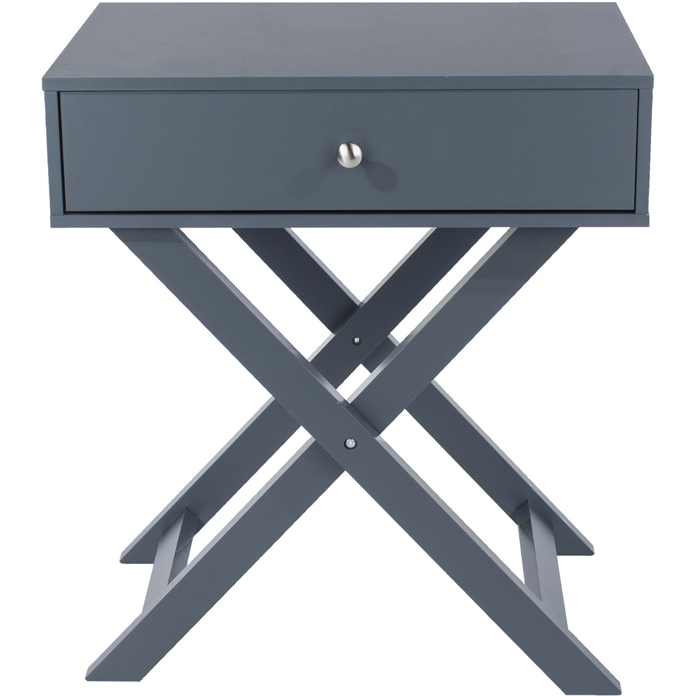 Leighton Single Drawer Midnight Blue X leg Bedside Table Image 6