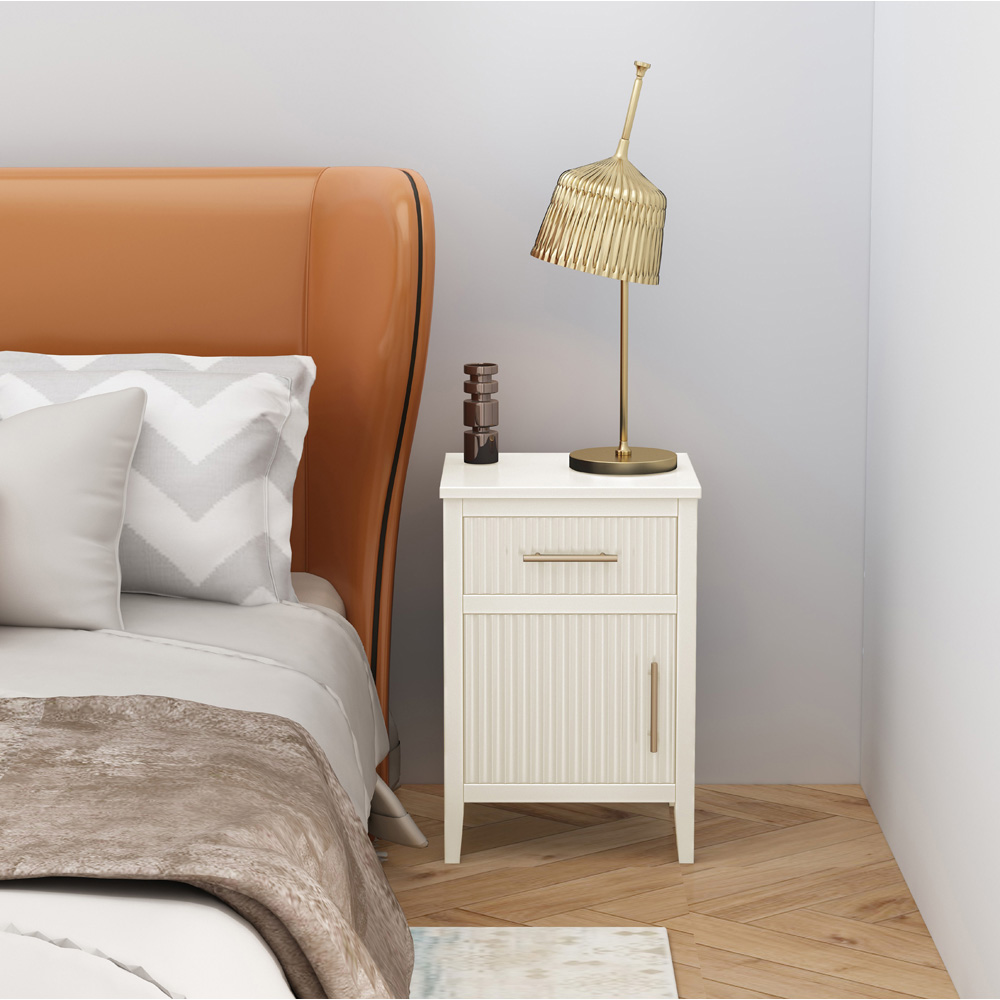 Monti Single Door Single Drawer White Bedside Table Image 8