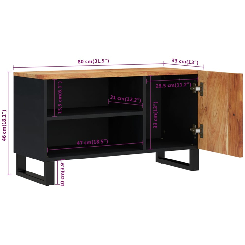 vidaXL Single Door 2 Shelf Brown Solid Acacia Wood TV Cabinet Image 9