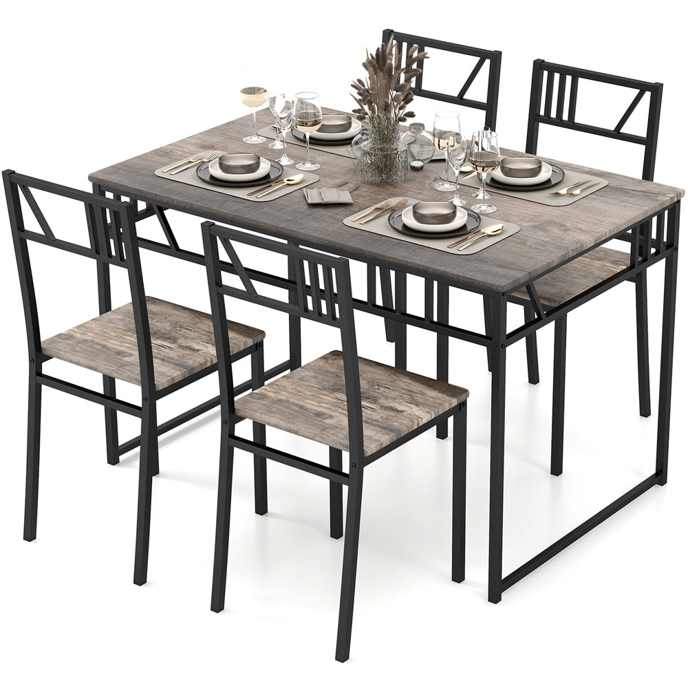 Costway 4 Seater Industrial Style Dining Table Grey Image 3