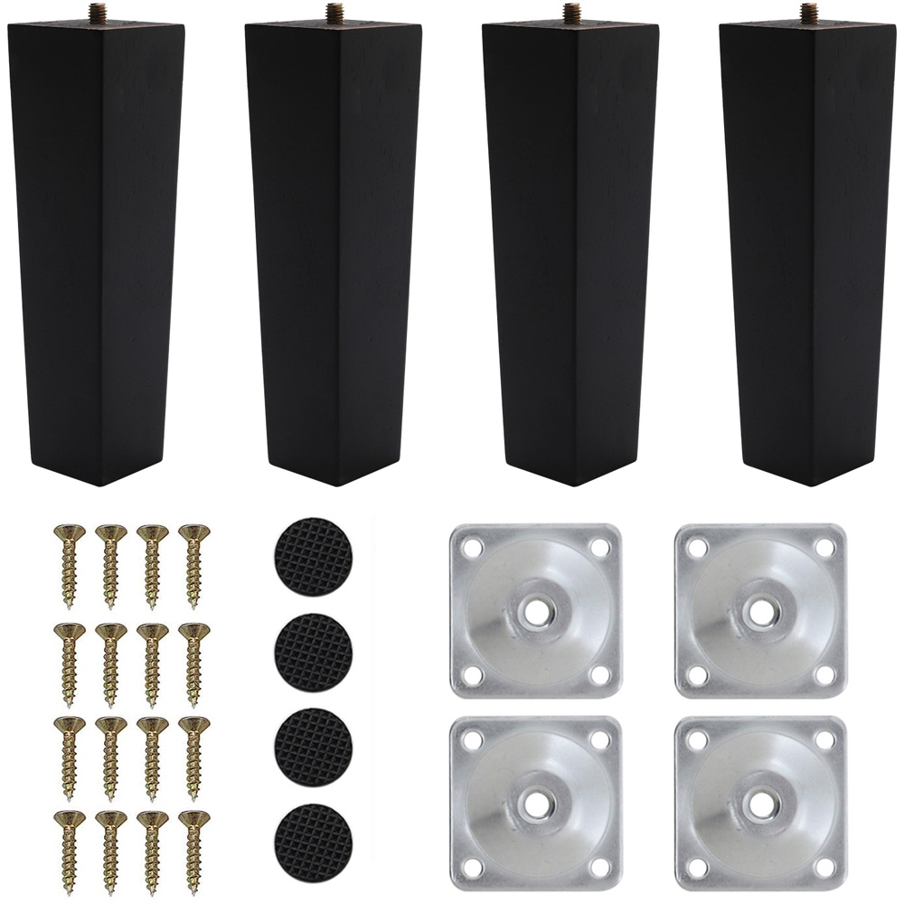 Living and Home Black Square Solid Oak Wood Furniture Leg 20cm 4 Pack Image 4