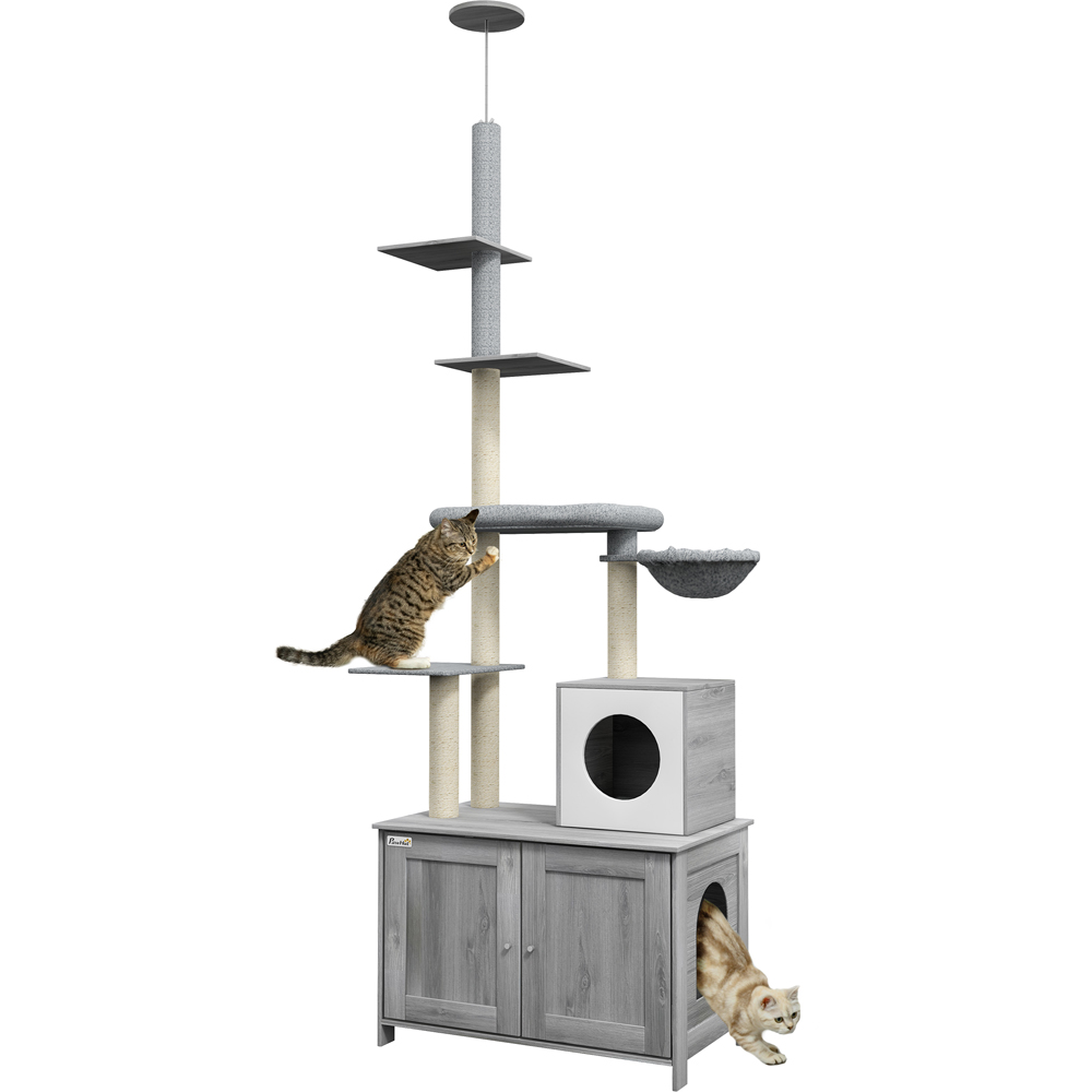 PawHut Enclosure Grey Floor to Ceiling Cat Litter Box Image 1