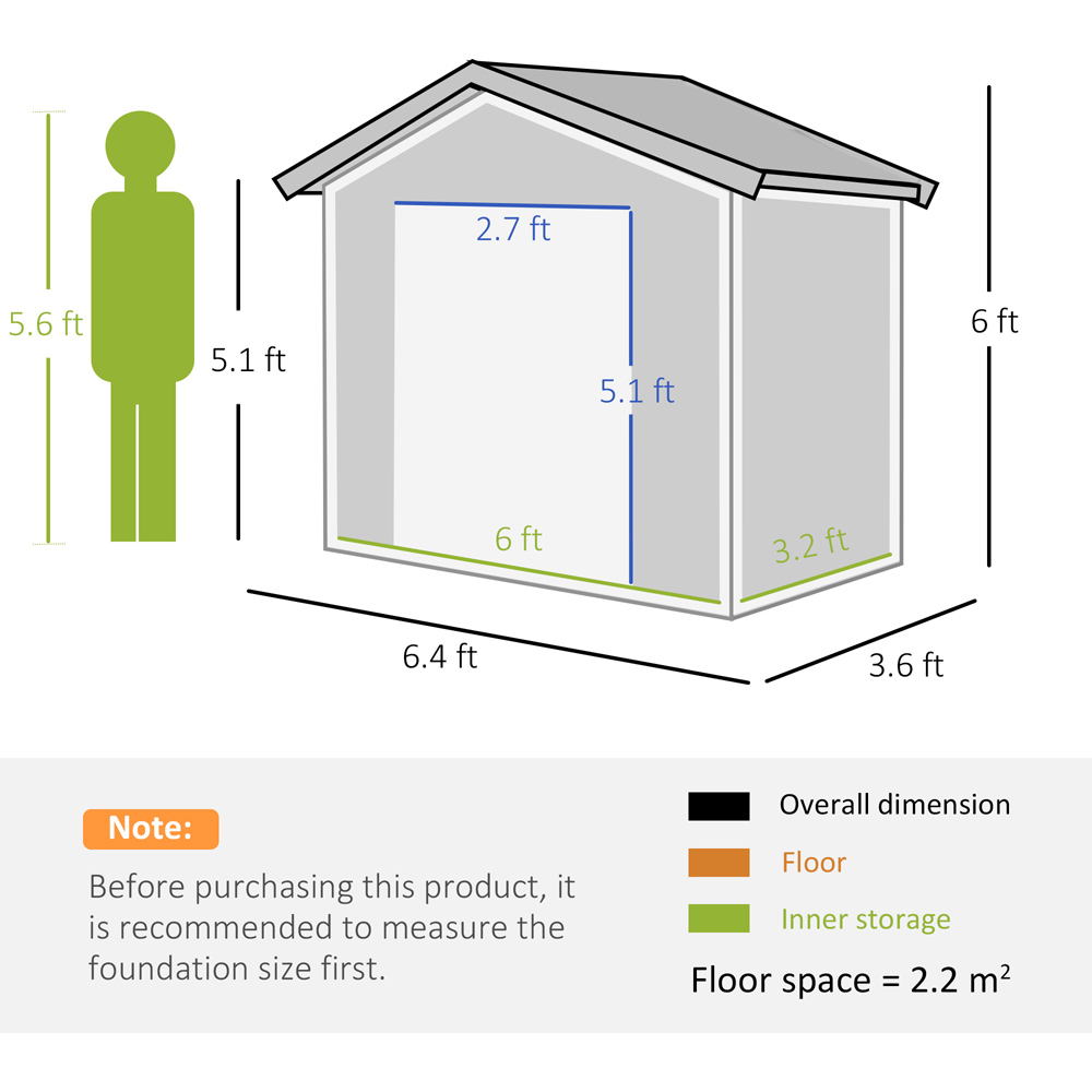 Outsunny 6.5 x 3.5ft 2 Door Grey Metal Garden Storage Shed Image 7