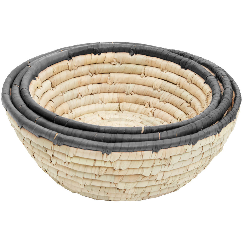 Premier Housewares Black Trim Round Palm Leaf Basket Set of 3 Image 2