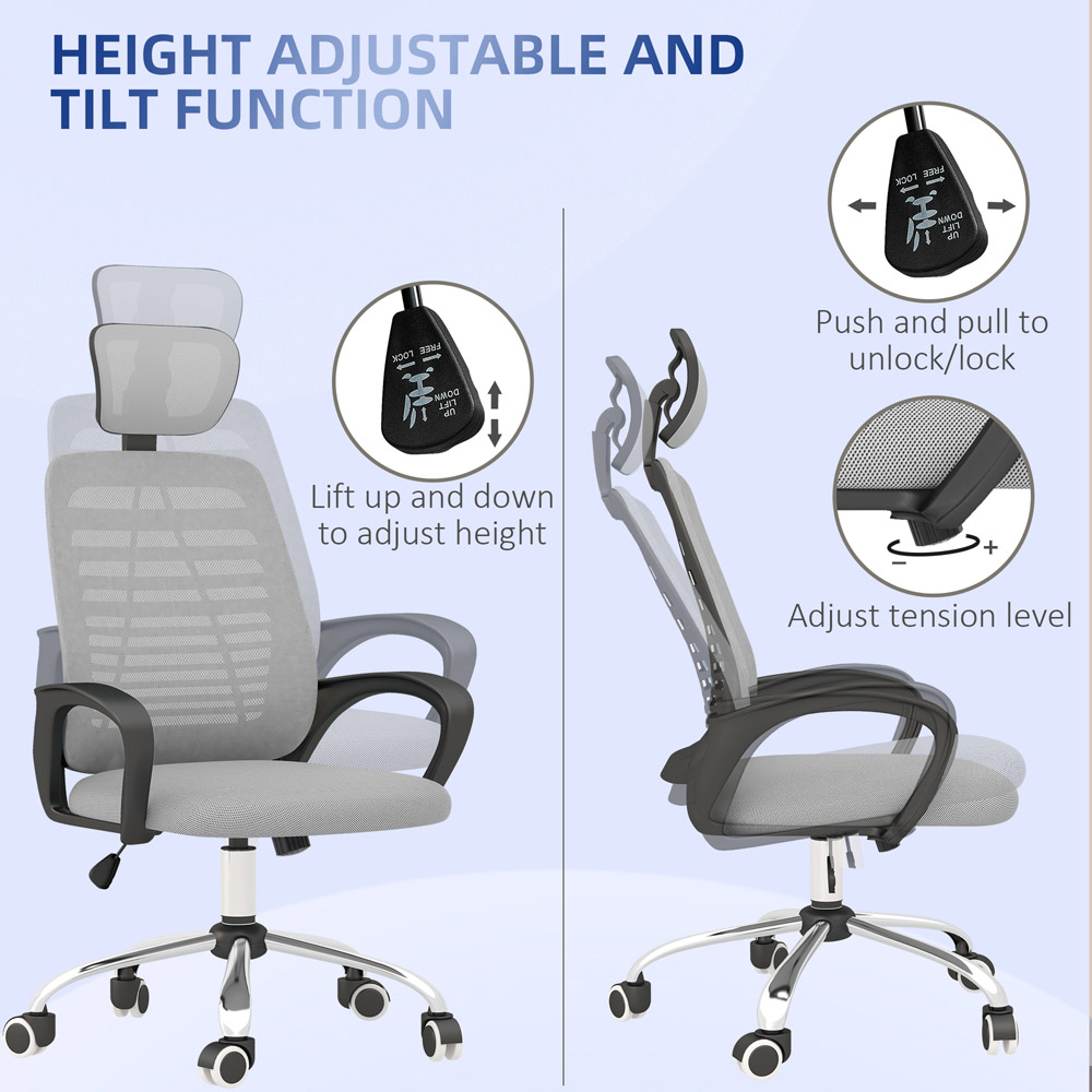 Portland Grey Mesh Office Chair with Rotatable Headrest Image 4