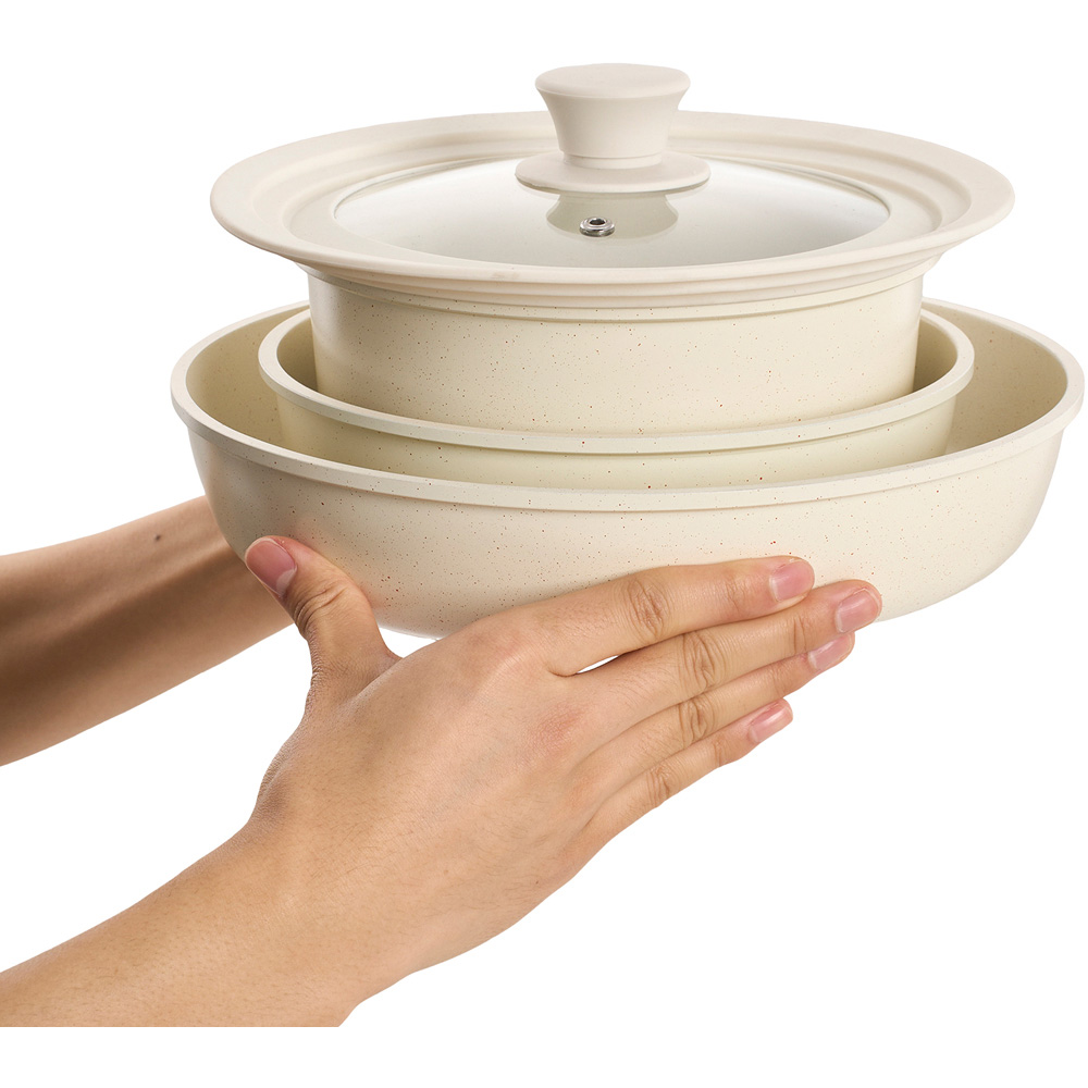 Living and Home 8 Piece Cream White Non Stick Cookware Set Image 5