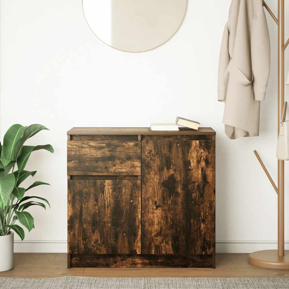 vidaXL 2 Door Single Drawer Smoked Oak Sideboard Image 3