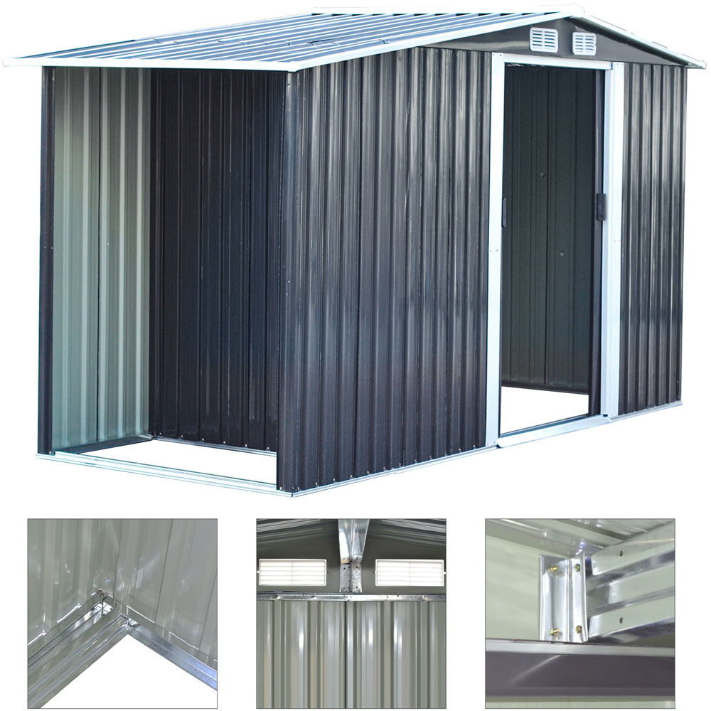 Living and Home 4 x 8ft Anthracite Metal Apex Garden Storage Shed with Log Storage Image 6