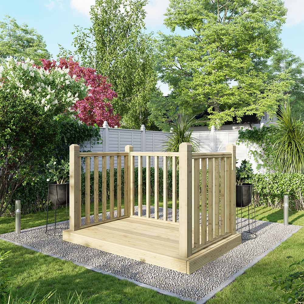 Power 4 x 6ft Timber Decking Kit With Handrails On 3 Sides Image 2