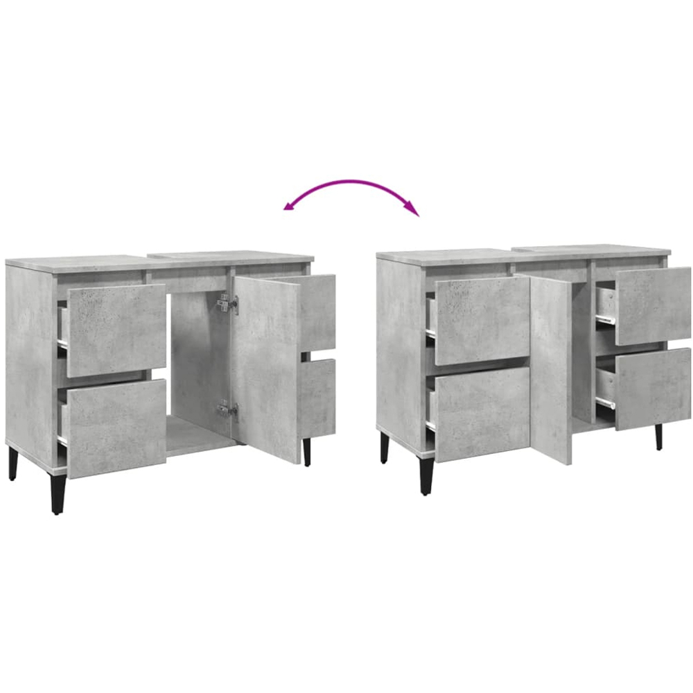 vidaXL Single Door 4 Drawers Concrete Grey Bathroom Sink Cabinet Image 6
