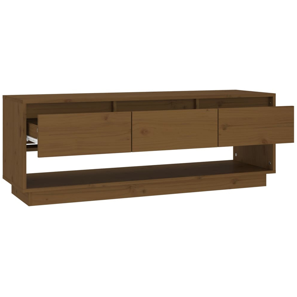 vidaXL 3 Drawer Single Shelf Honey Brown Solid Pine Wood TV Cabinet Image 4