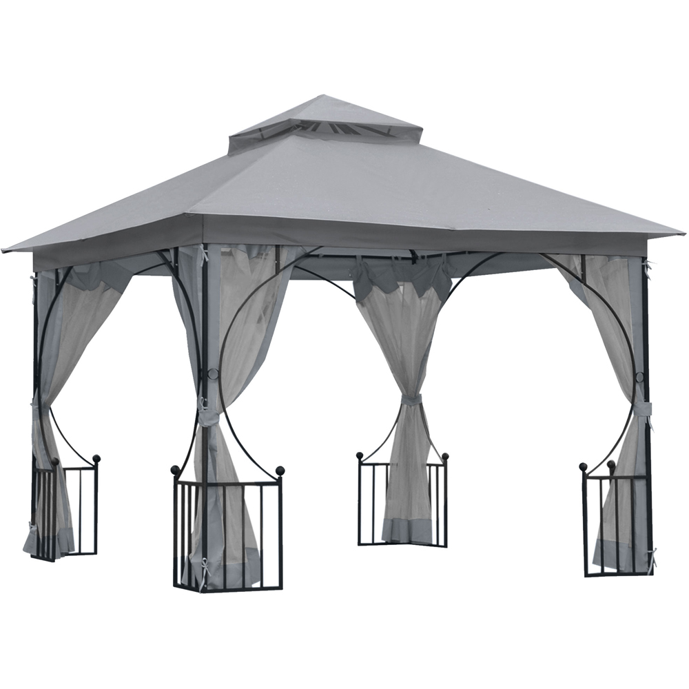 Outsunny 3 x 3m Light Grey Steel Frame Gazebo with Mesh Curtains Image 2