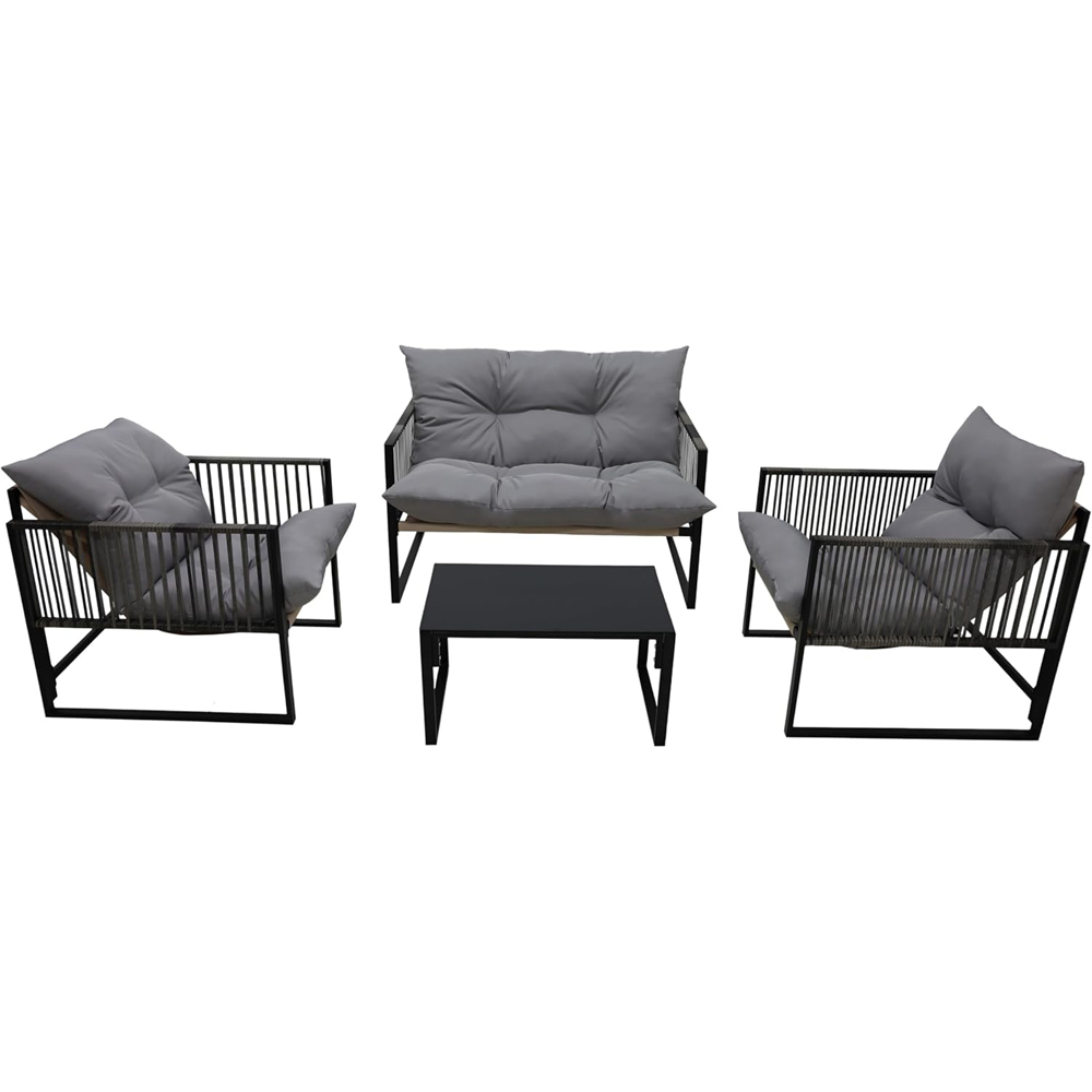 Alivio 4 Seater Grey Garden Sofa Chair Set with Cushions and Coffee Table Image 2