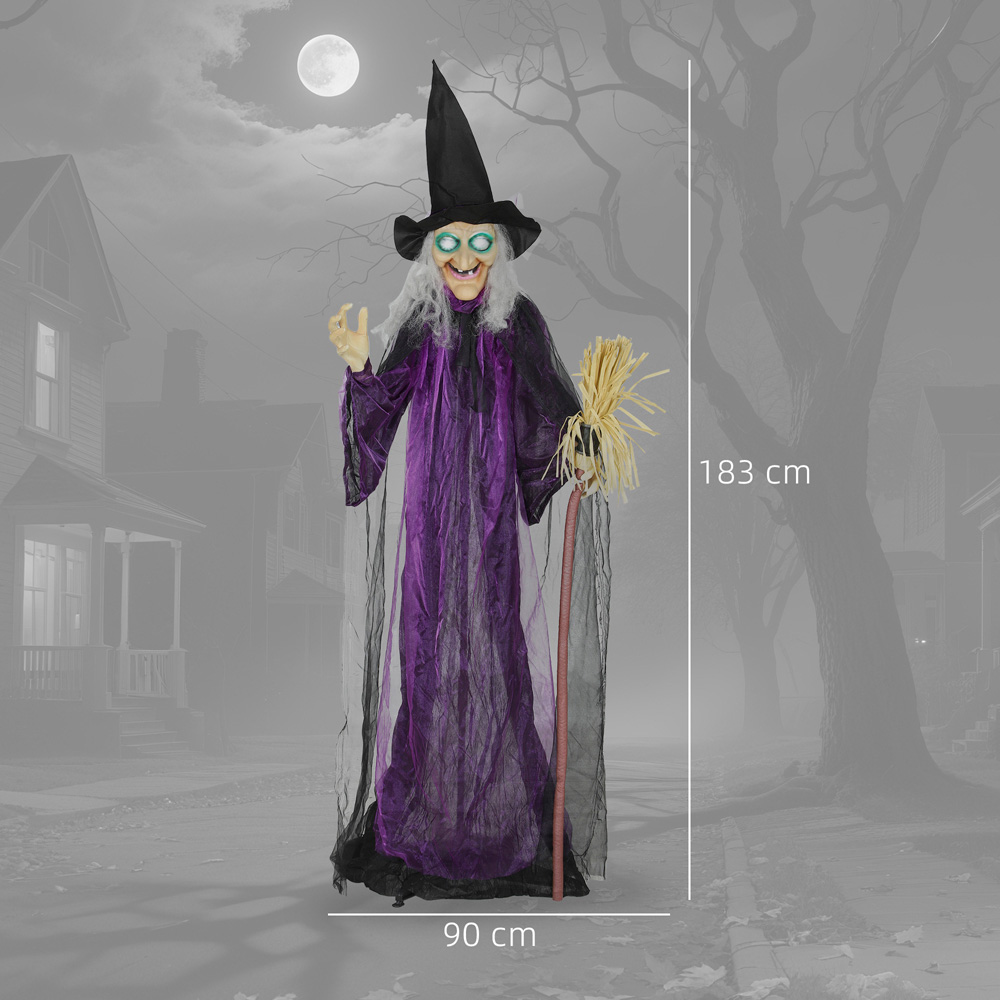Outsunny Voice Activated Animatronics Purple Standing Witch Halloween Decoration 6ft Image 9