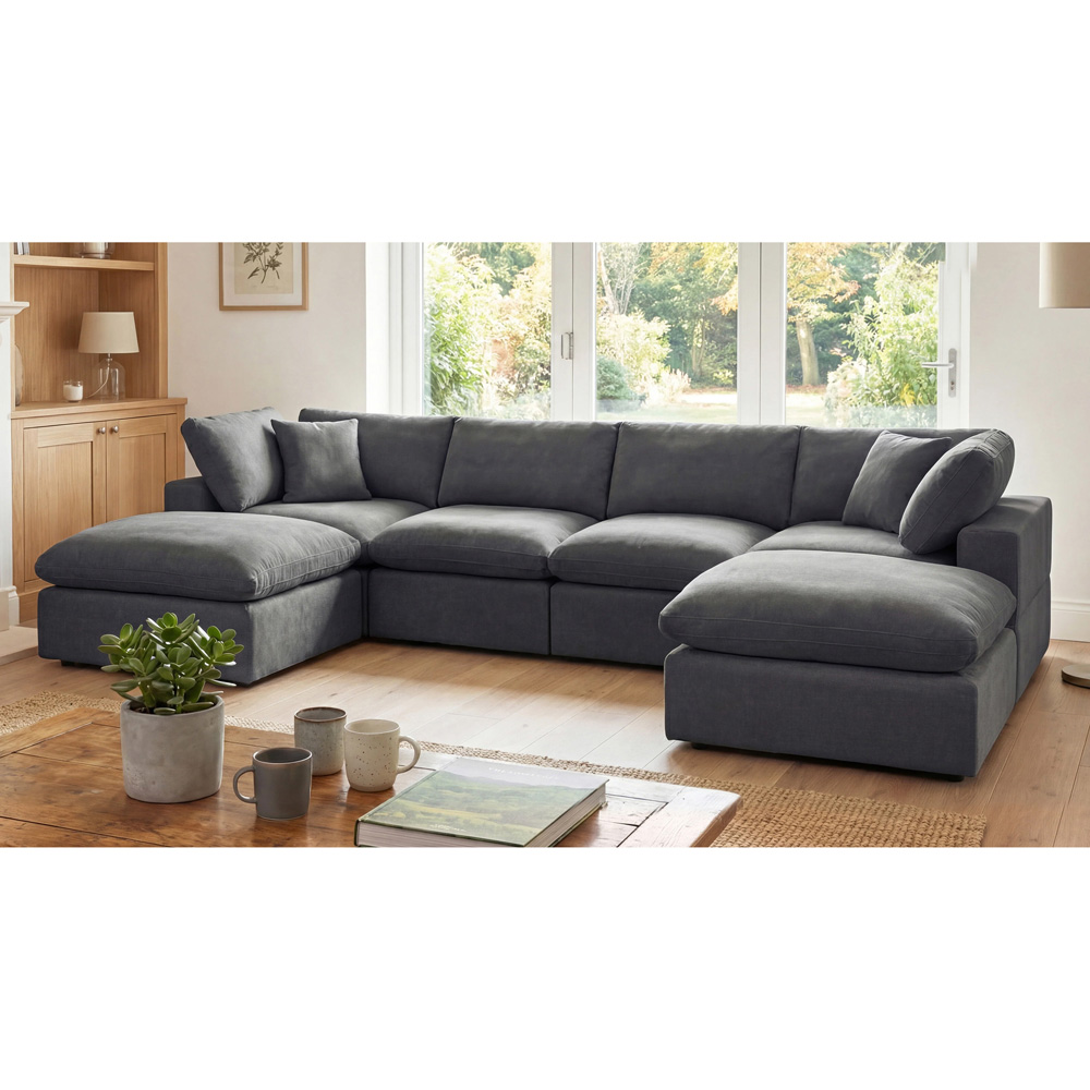 Artemis Home Cotleigh 6 Seater Charcoal Textured Fabric U-Shaped Corner Sofa Image 3