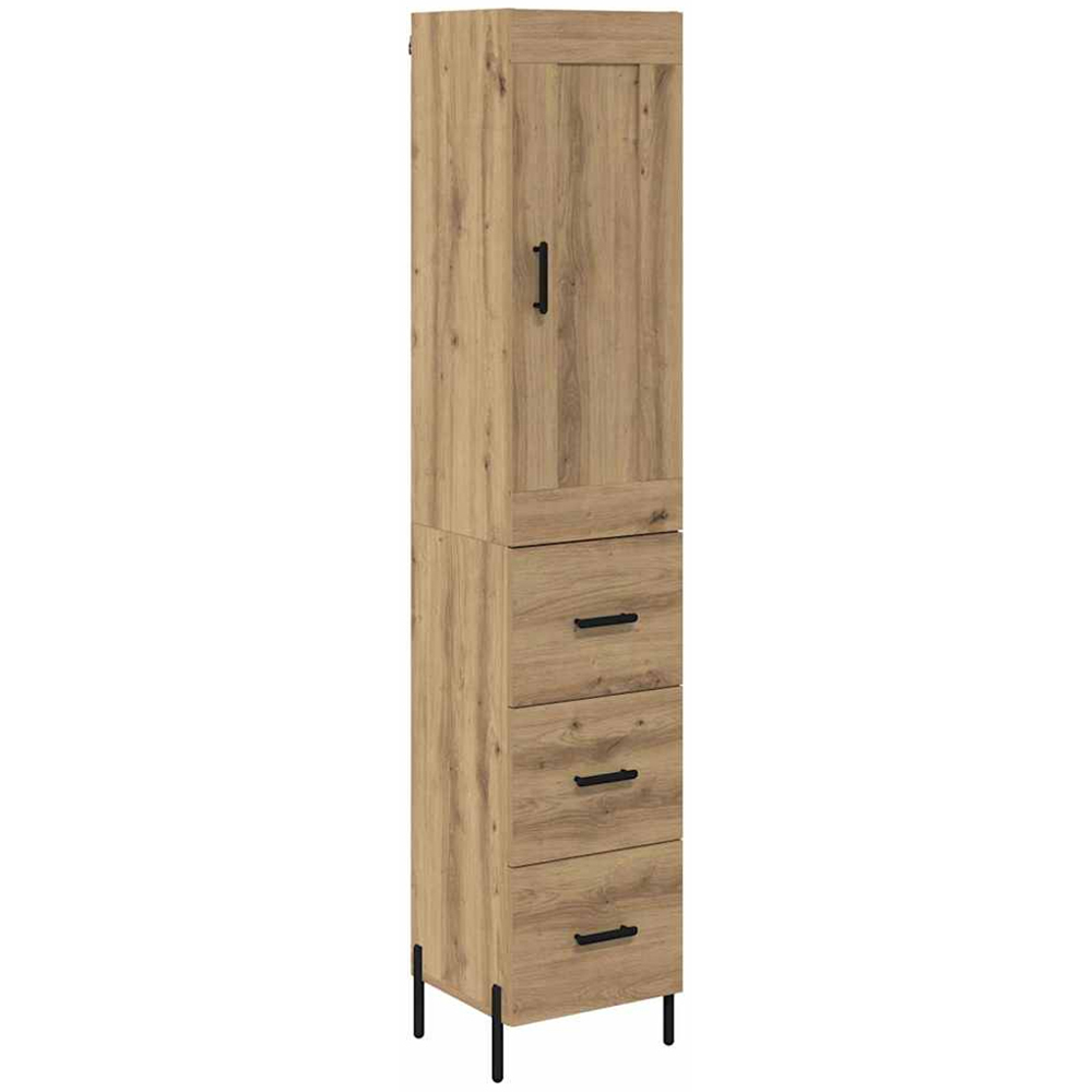 vidaXL Single Door 3 Drawer Artisan Oak Sideboard with Black Handles Image 2