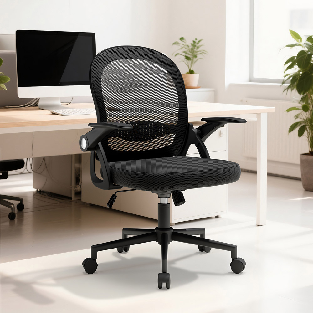 Rattrix Black Mid-Back Mesh Office Chair with Flip-Up Armrests Image 6