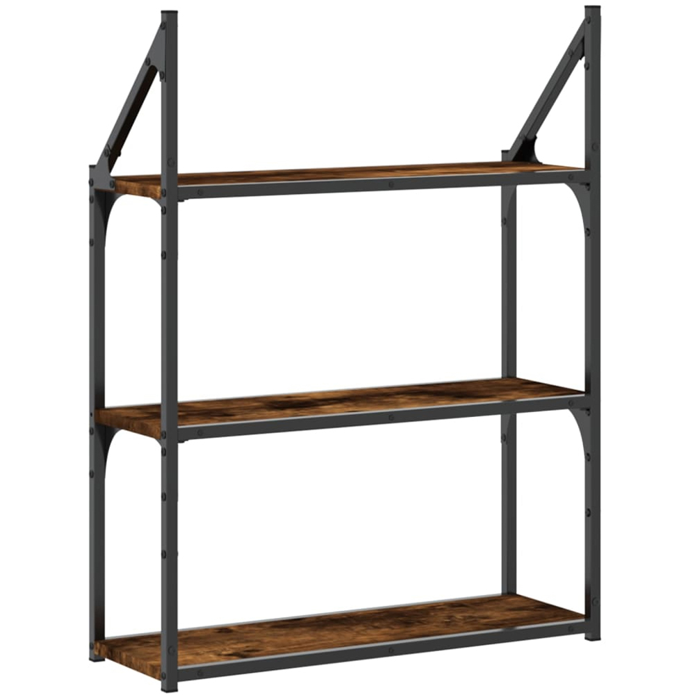 vidaXL 3 Shelf Smoked Oak Floating Wall Shelf Image 5