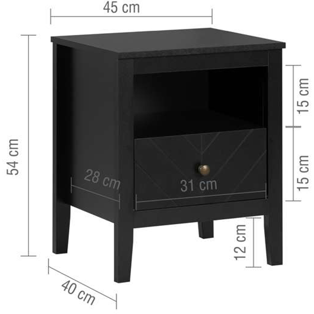 Birlea Emerson Single Drawer Single Shelf Black Bedside Table Image 5