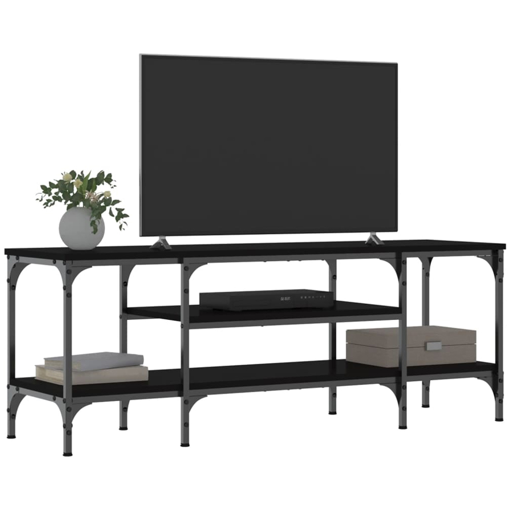vidaXL 2 Shelf Black Industrial Style Wood and Iron TV Cabinet Image 3