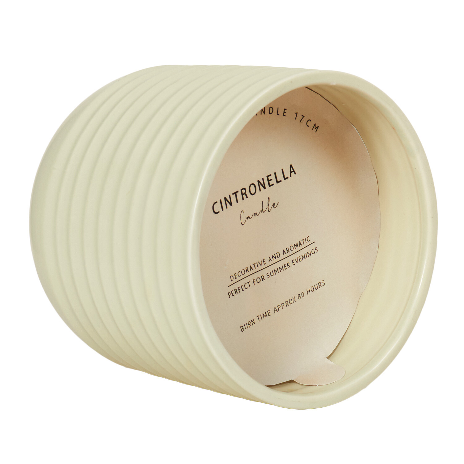 Large Ribbed Citronella Candle - Cream Image 4
