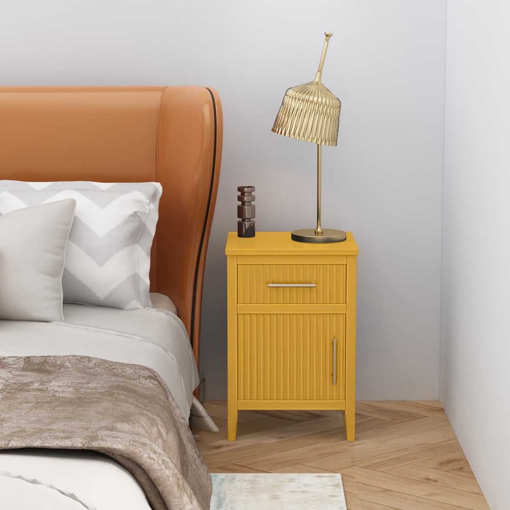 Monti Single Door Single Drawer Mustard Bedside Table Image 8