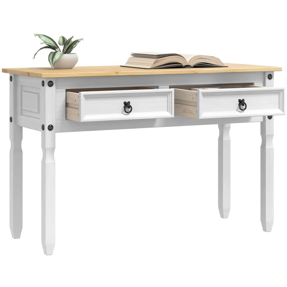 vidaXL Corona 2 Drawer White Solid Pine Wood Accent Table Image 3
